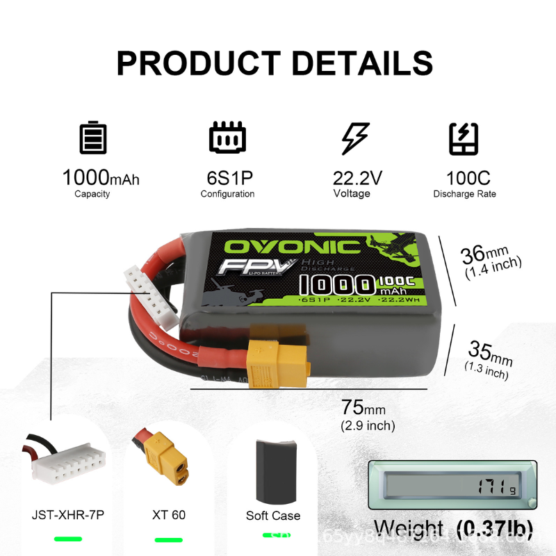 2 шт. LiPo аккумуляторы OVONIC – обзор и цена Drone Battery Li-Ion